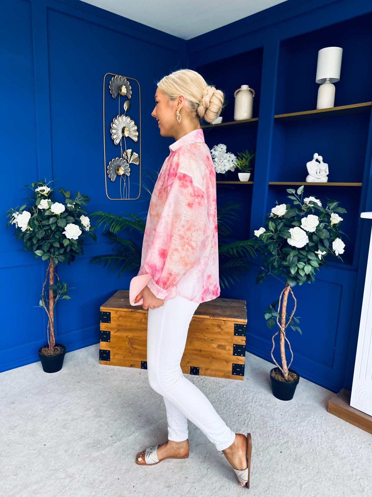 Bianka Full Sleeve Sheer Blouse Floral Coral