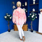 Bianka Full Sleeve Sheer Blouse Floral Coral