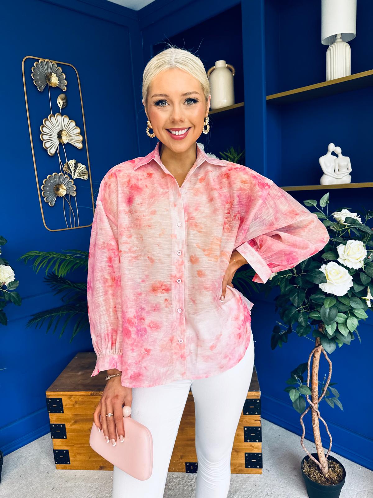 Bianka Full Sleeve Sheer Blouse Floral Coral