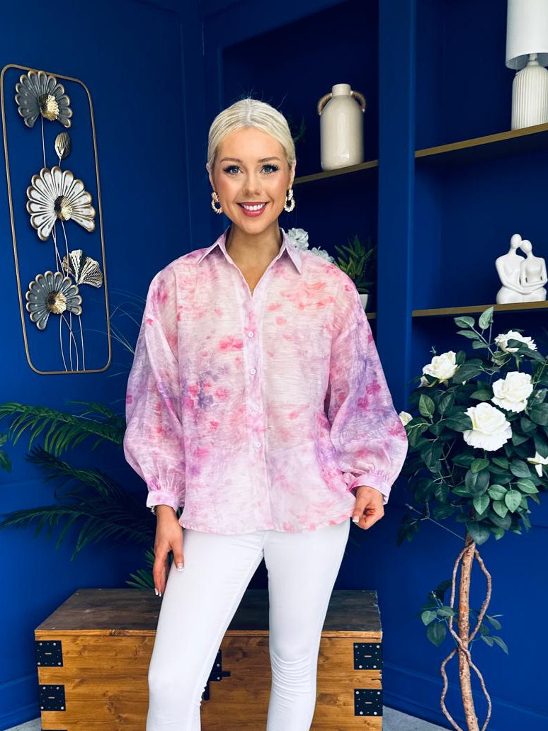 Bianka Full Sleeve Sheer Blouse Floral Lilac