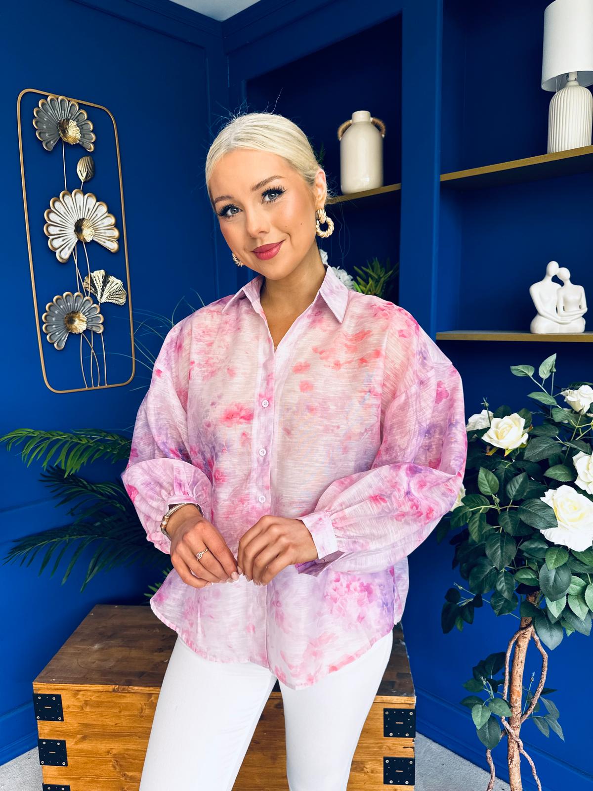 Bianka Full Sleeve Sheer Blouse Floral Lilac