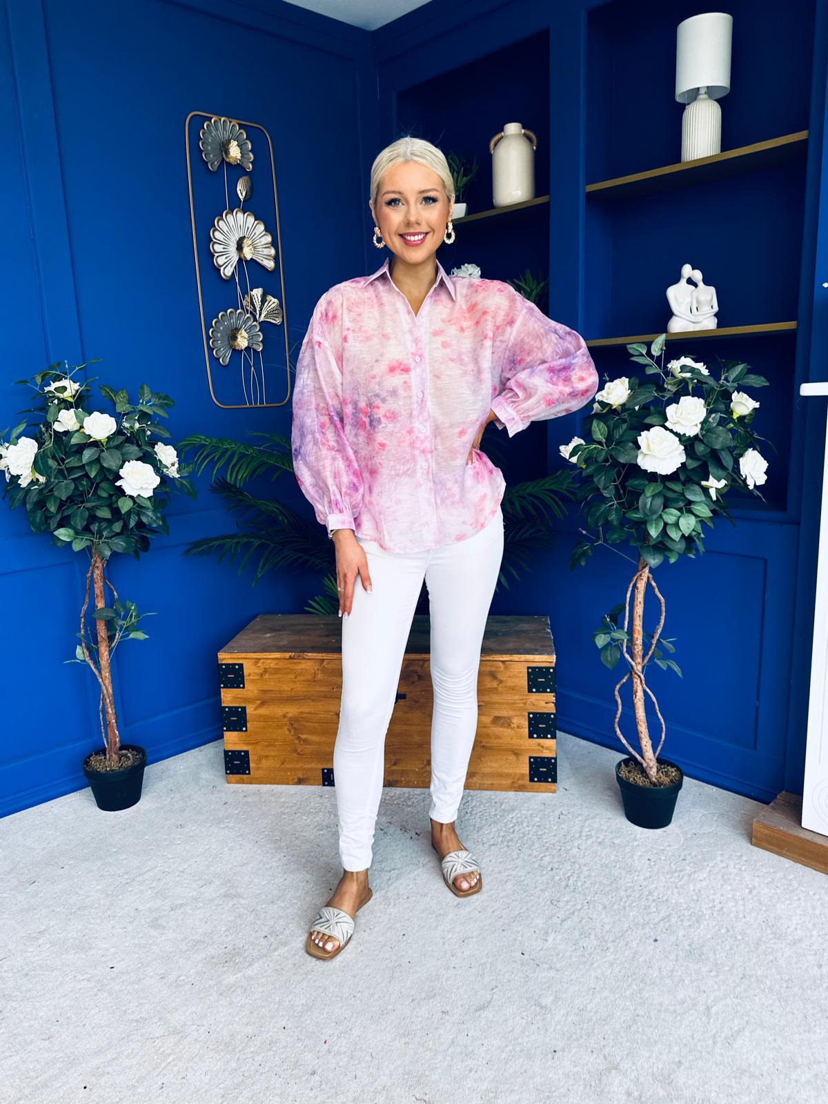 Bianka Full Sleeve Sheer Blouse Floral Lilac