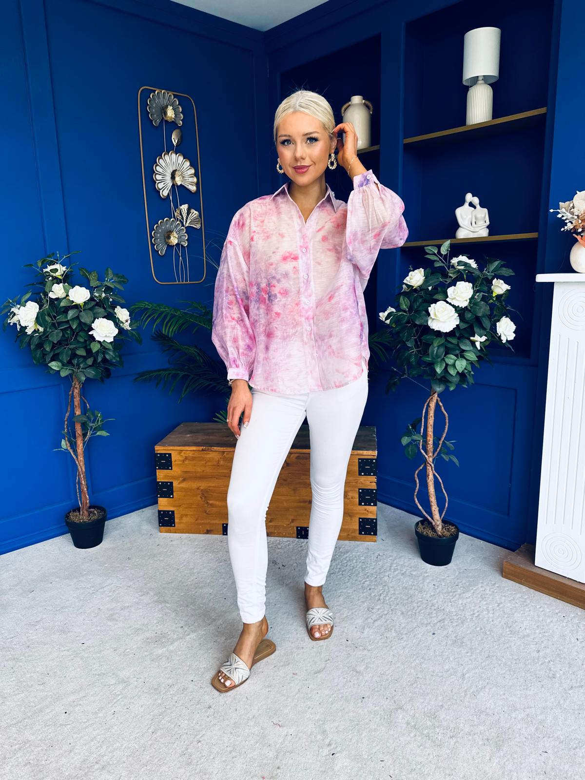 Bianka Full Sleeve Sheer Blouse Floral Lilac