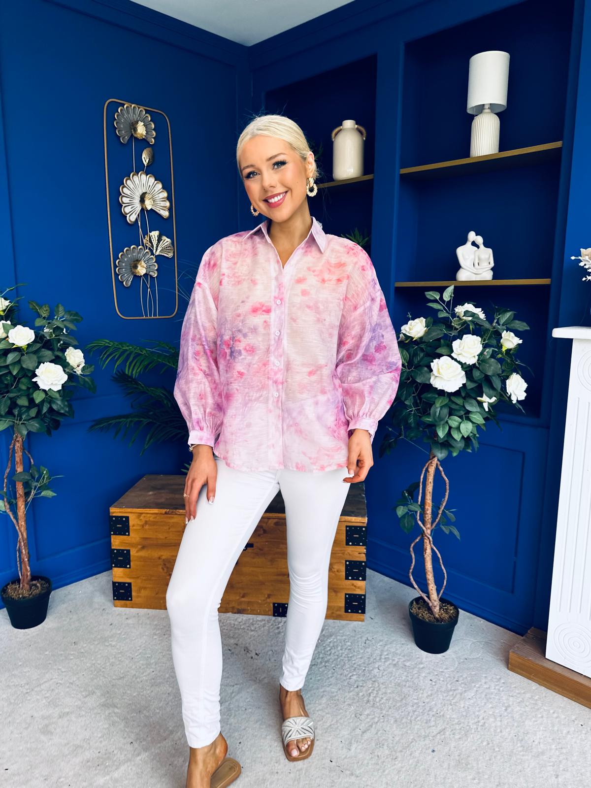 Bianka Full Sleeve Sheer Blouse Floral Lilac