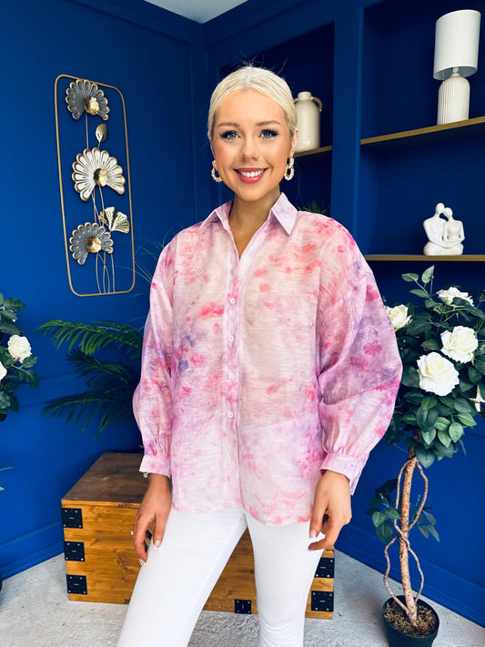 Bianka Full Sleeve Sheer Blouse Floral Lilac