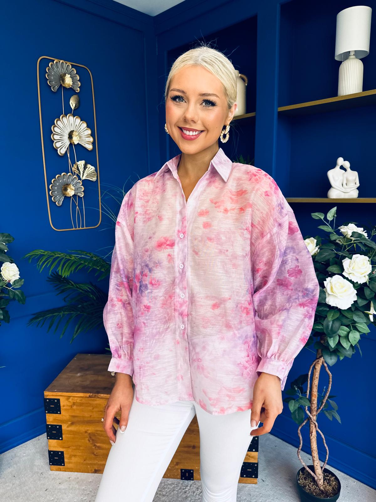 Bianka Full Sleeve Sheer Blouse Floral Lilac