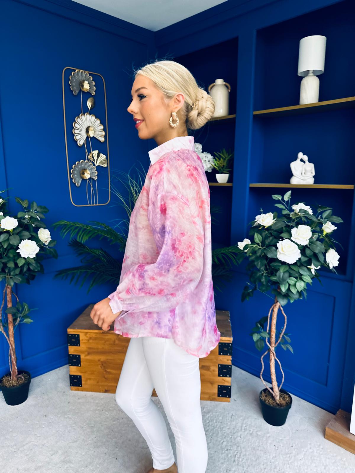 Bianka Full Sleeve Sheer Blouse Floral Lilac