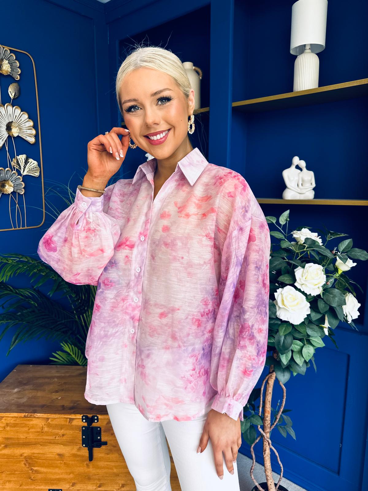 Bianka Full Sleeve Sheer Blouse Floral Lilac