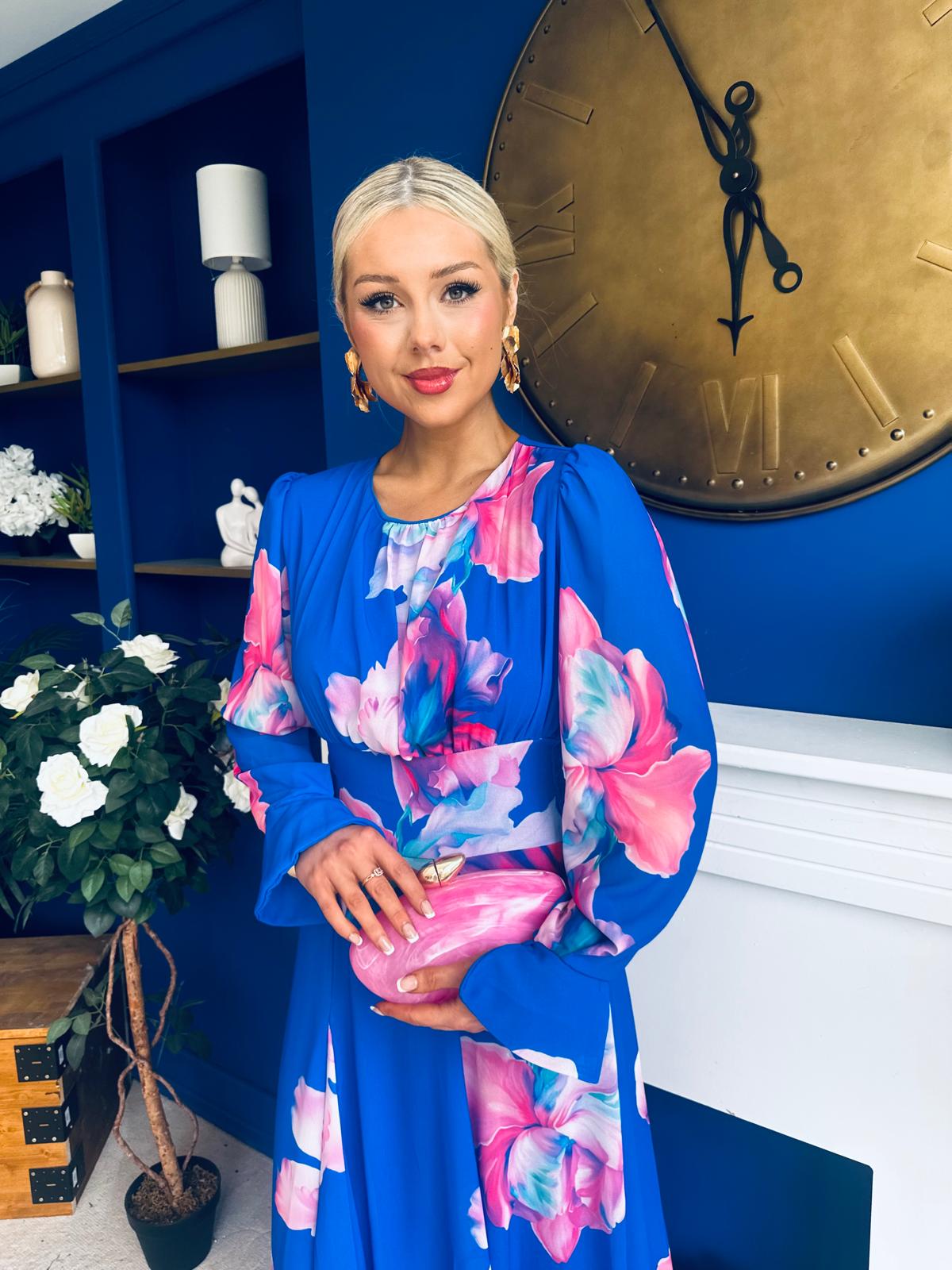 Kaylinn Banded Midi Dress Floral Cobalt