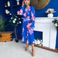 Kaylinn Banded Midi Dress Floral Cobalt