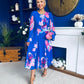 Kaylinn Banded Midi Dress Floral Cobalt