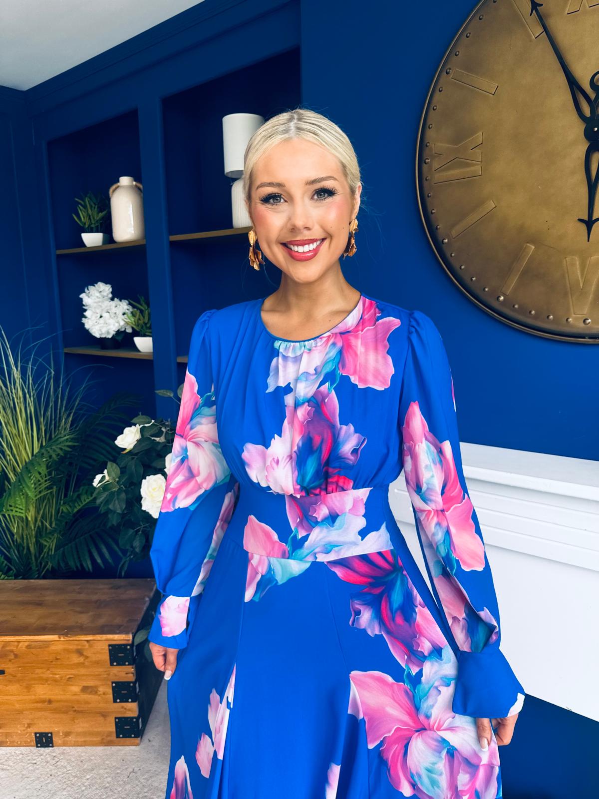 Kaylinn Banded Midi Dress Floral Cobalt