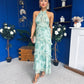 Terry Frill Trim Halterneck Dress Mint