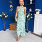 Terry Frill Trim Halterneck Dress Mint