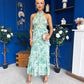 Terry Frill Trim Halterneck Dress Mint