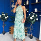 Terry Frill Trim Halterneck Dress Mint