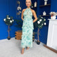 Terry Frill Trim Halterneck Dress Mint