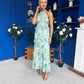 Terry Frill Trim Halterneck Dress Mint