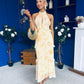 Terry Frill Trim Halterneck Dress Yellow