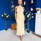 Terry Frill Trim Halterneck Dress Yellow