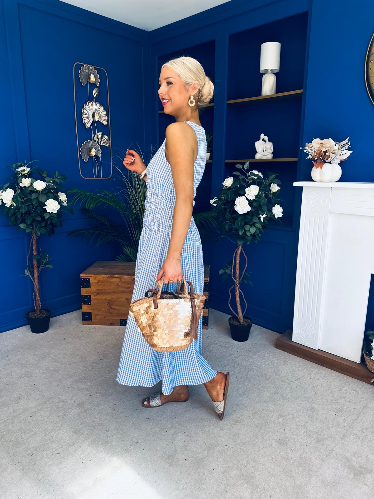 mini dress beach Fiona Sleeveless Midi Dress Check Blue – Canella Lane