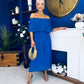 Aileen Pleated Bardot Midi Dress Cobalt