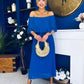 Aileen Pleated Bardot Midi Dress Cobalt