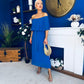 Aileen Pleated Bardot Midi Dress Cobalt