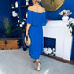 Aileen Pleated Bardot Midi Dress Cobalt