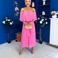 Aileen Pleated Bardot Midi Dress Cerise