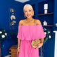 Aileen Pleated Bardot Midi Dress Cerise