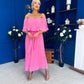 Aileen Pleated Bardot Midi Dress Cerise