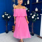 Aileen Pleated Bardot Midi Dress Cerise