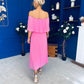 Aileen Pleated Bardot Midi Dress Cerise