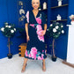 Saorlaith Pleated Midi Dress Floral Navy