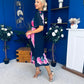 Saorlaith Pleated Midi Dress Floral Navy