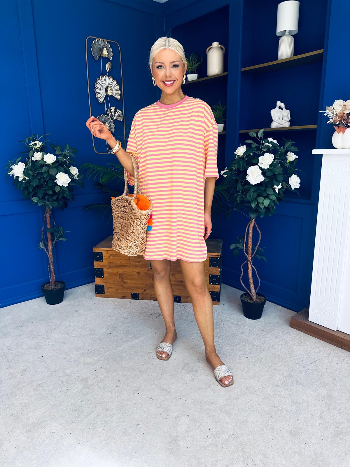 Ester T-shirt Mini Dress Dress Pink Yellow