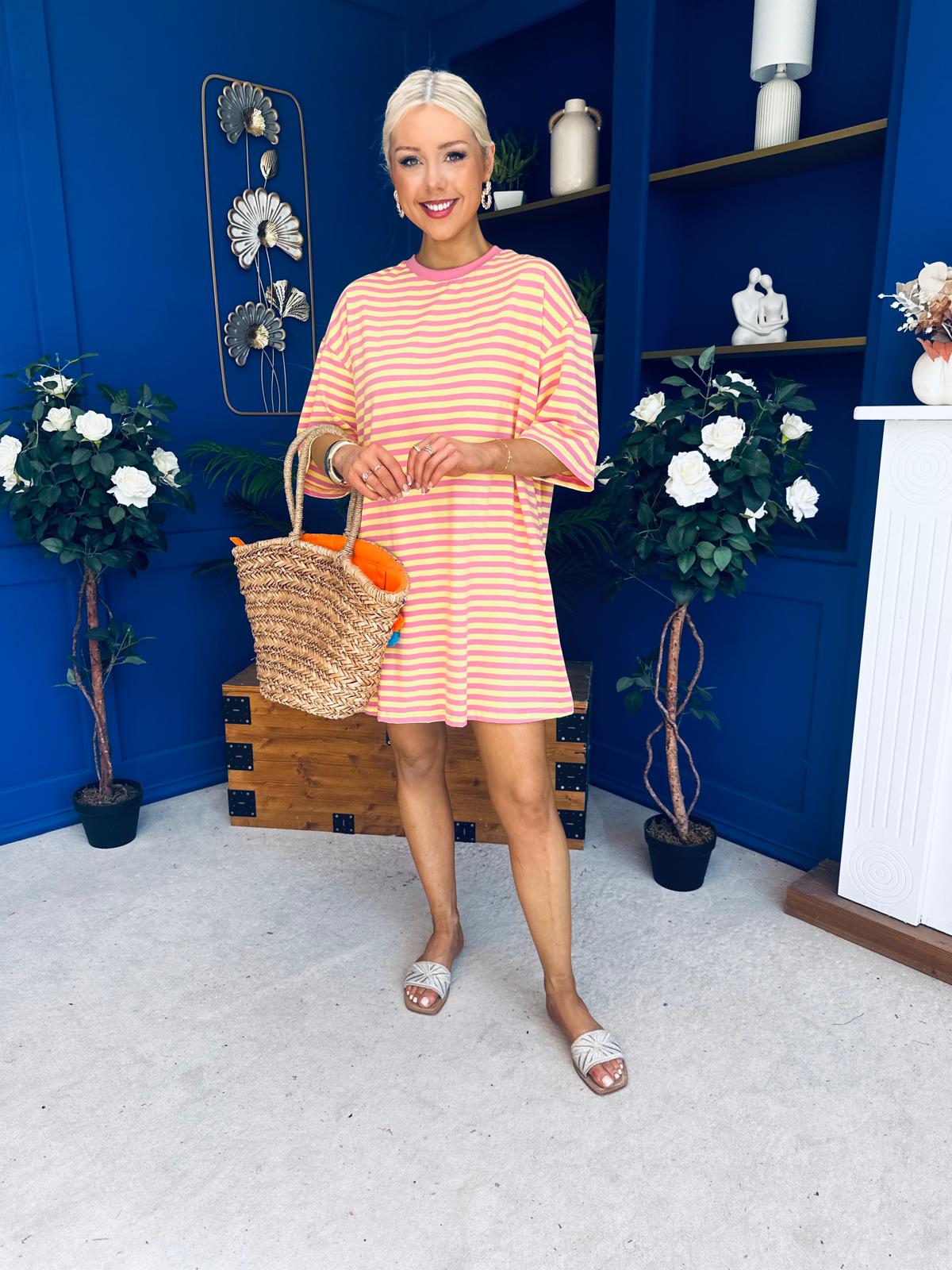 Ester T-shirt Mini Dress Dress Pink Yellow