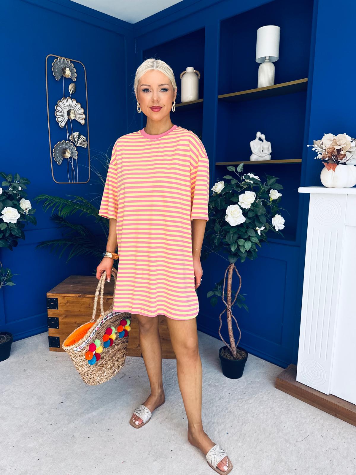 Ester T-shirt Mini Dress Dress Pink Yellow