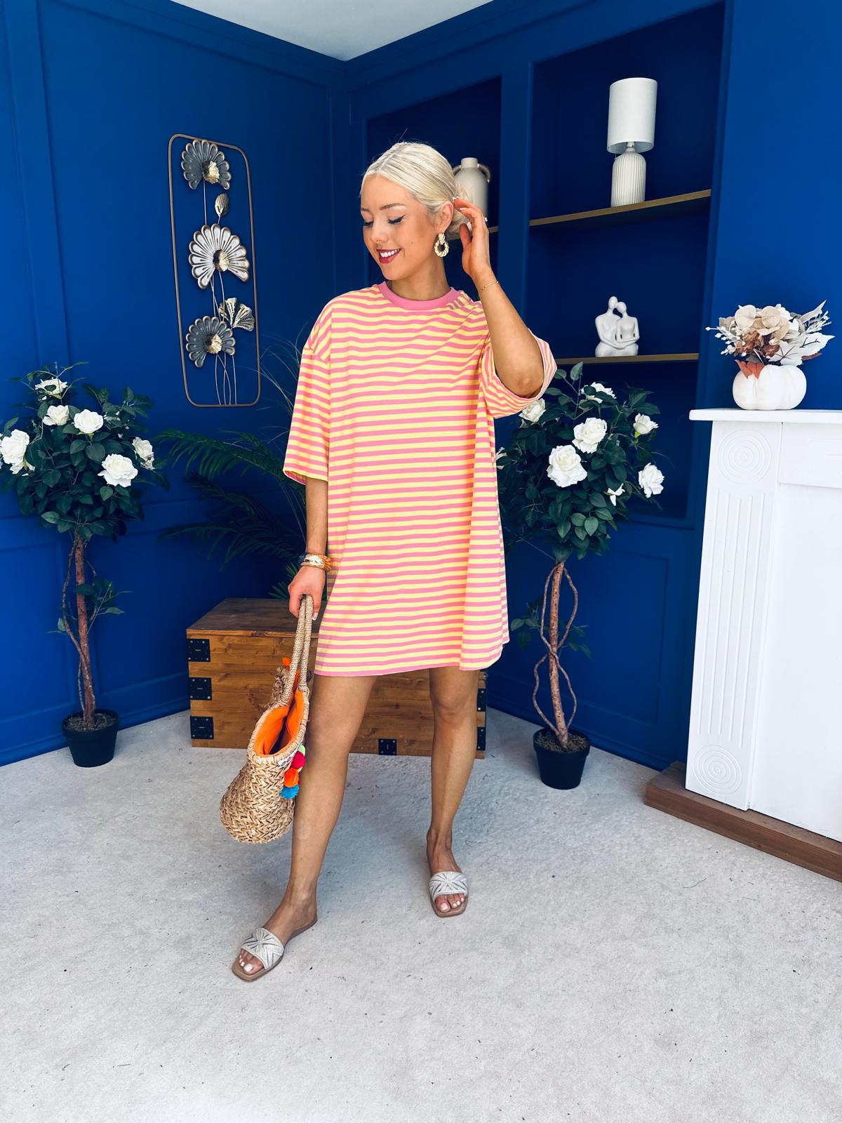 Ester T-shirt Mini Dress Dress Pink Yellow