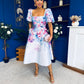 Tatum Square Neckline Skater Midi Floral Blue