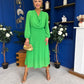 Gillian Cowl Neck Pleated Midi Dress Apple Green