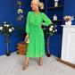 Gillian Cowl Neck Pleated Midi Dress Apple Green
