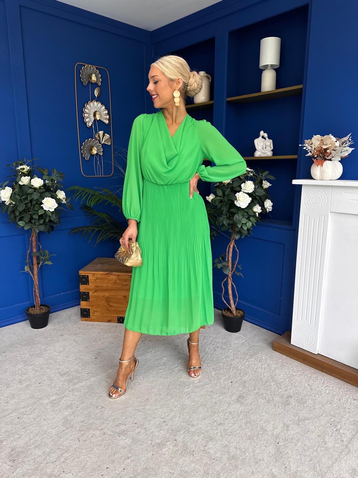 gillian midi dress Gillian Cowl Neck Pleated Midi Dress Apple Green