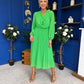 Gillian Cowl Neck Pleated Midi Dress Apple Green