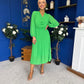 Gillian Cowl Neck Pleated Midi Dress Apple Green