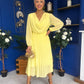 Gillian Cowl Neck Pleated Midi Dress Yellow