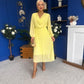 Gillian Cowl Neck Pleated Midi Dress Yellow