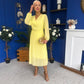 Gillian Cowl Neck Pleated Midi Dress Yellow