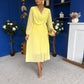 Gillian Cowl Neck Pleated Midi Dress Yellow